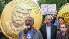 Protestors accuse Trump of corruption as he hosts crypto gala dinner
